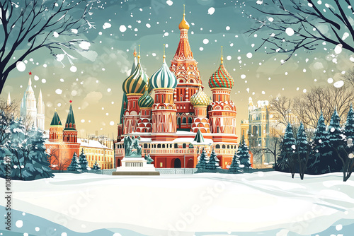 Artistic illustration of moscow's saint basil's cathedral. photo