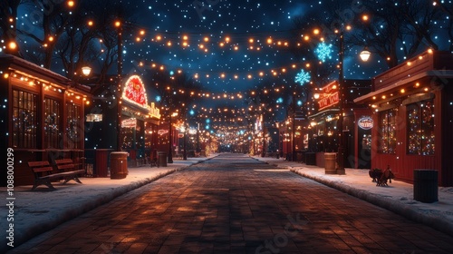 Wallpaper Mural A festive street scene illuminated by lights and snowflakes. Torontodigital.ca