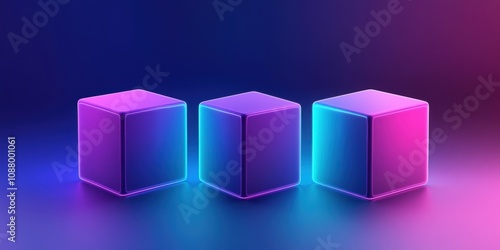 Neon Cubes in Futuristic Ambient Light with Glowing Aura and Gradient Background