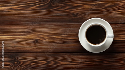 A white cup of black coffee on a wooden table.