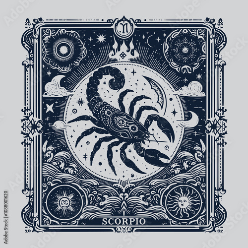 hand-illustrated scorpio zodiak tarot tattoo