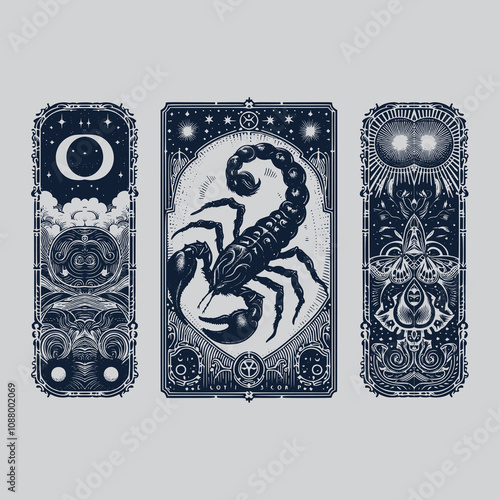 scorpio tarot playing card tattoo set