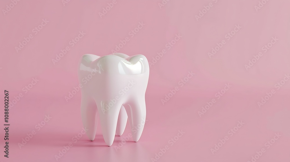 A glossy, white tooth model against a pink background, symbolizing dental health and hygiene. A glossy, white tooth model against a pink background, symbolizing dental health and hygiene.