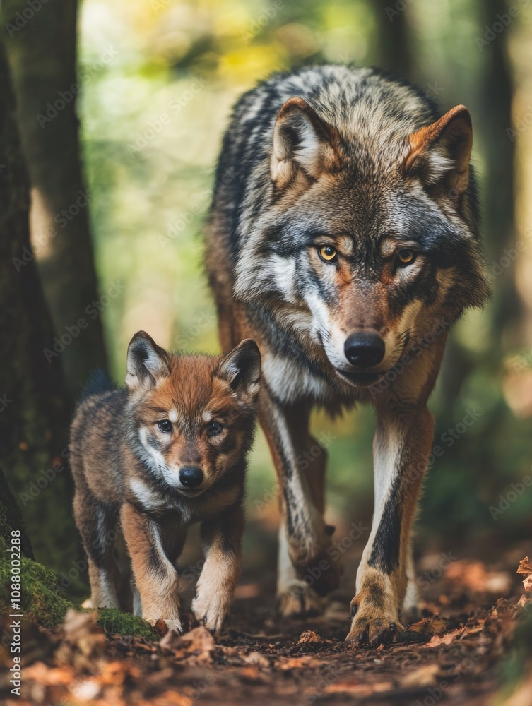 Fototapeta premium Family Pack of Wolves on Forest Path