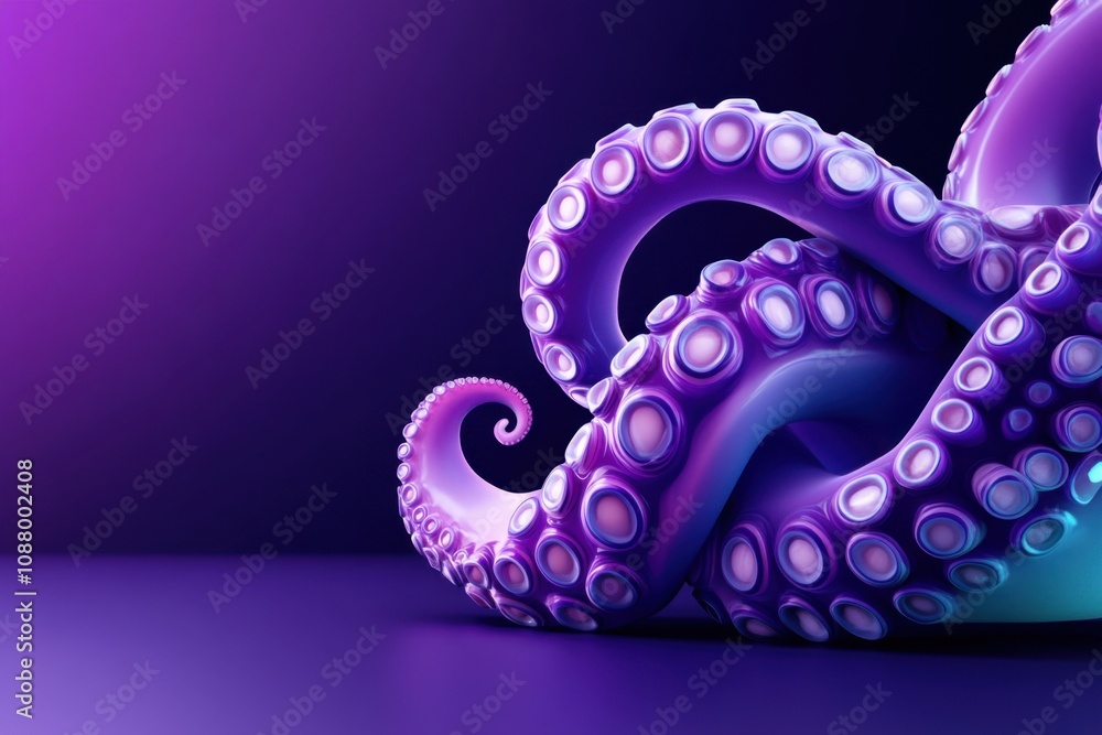 Vibrant Purple Octopus Tentacles with Iridescent Glow on Deep Sea Background Vibrant Purple Octopus Tentacles with Iridescent Glow on Deep Sea Background