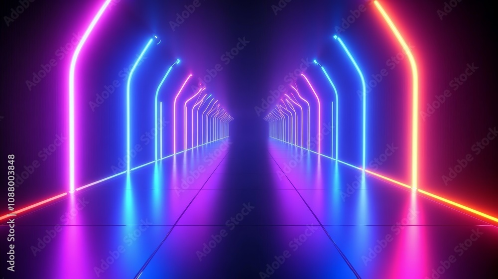 Futuristic Neon Lights Abstract Geometric Background with Glowing Blue and Purple Lines in Cyberpunk Style Futuristic Neon Lights Abstract Geometric Background with Glowing Blue and Purple Lines in Cyberpunk Style