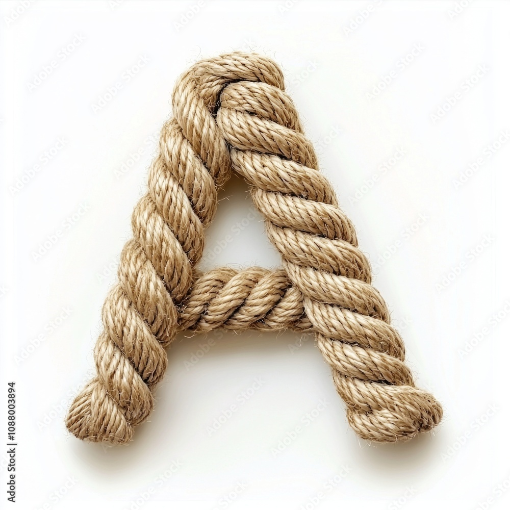 unique letter created thick ropes showcasing intricate textures bright white background perfect educational artistic purposes focused typography branding. unique letter created thick ropes showcasing intricate textures bright white background perfect educational artistic purposes focused typography branding.