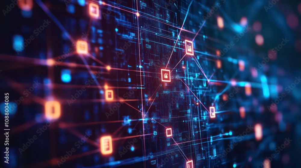 Abstract digital network background with glowing lines and nodes. Abstract digital network background with glowing lines and nodes.