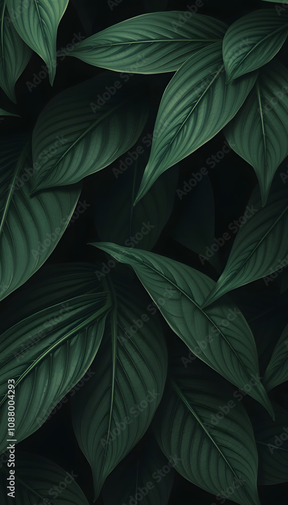 closeup tropical green leaves texture and dark tone process, abstract nature pattern background, hand-drawn digital illustration closeup tropical green leaves texture and dark tone process, abstract nature pattern background, hand-drawn digital illustration
