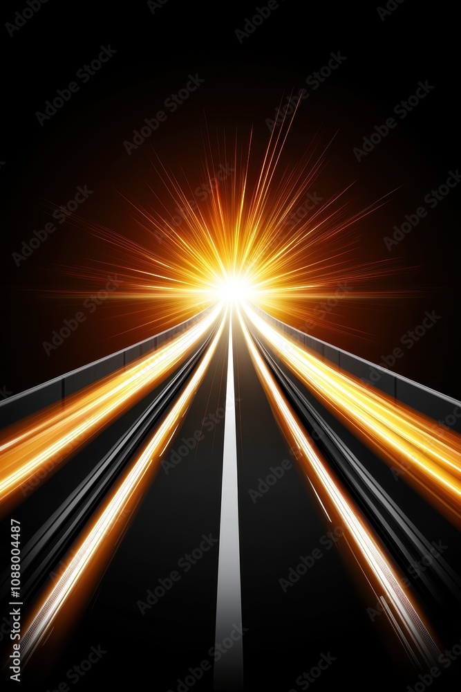 Obraz premium Bright Light and Dynamic Motion on a Dark Road Representing Speed and Energy in Futuristic Design for Background or Conceptual Use