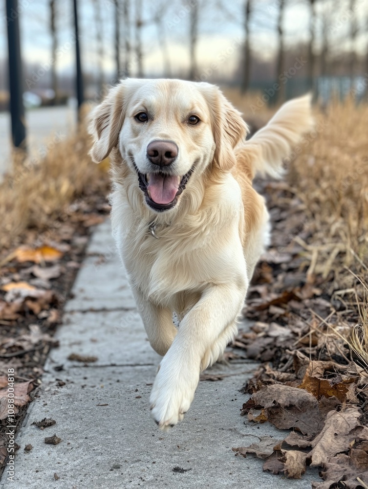 Joyful Golden Retriever Running on Leash Joyful Golden Retriever Running on Leash