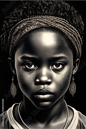 Portrait of a beautiful African girl with braids on her head.