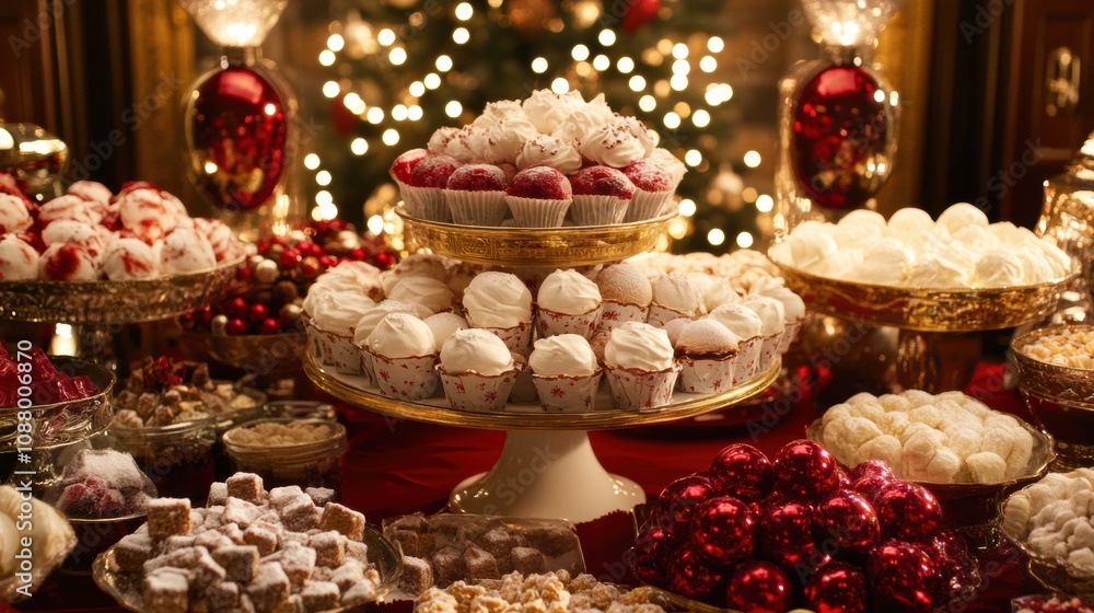Festive Table of Sweets and Treats in Warm Lighting Festive Table of Sweets and Treats in Warm Lighting