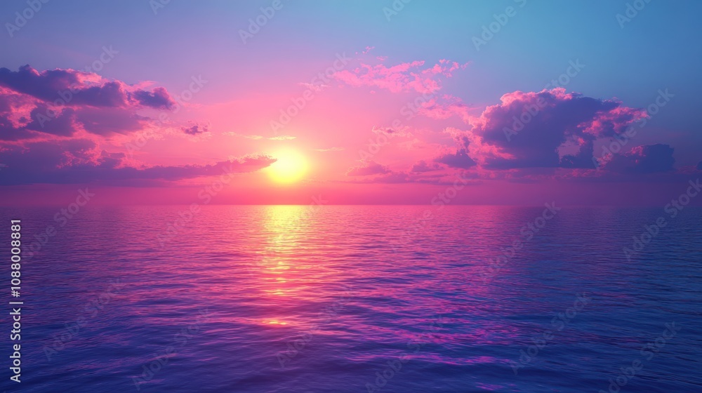 Vibrant sunset over calm ocean. Vibrant sunset over calm ocean.
