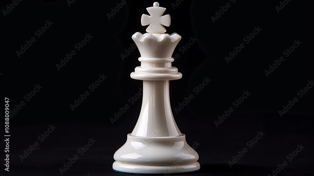 A close-up of a white chess king piece, emphasizing its elegant design against a dark background. A close-up of a white chess king piece, emphasizing its elegant design against a dark background.