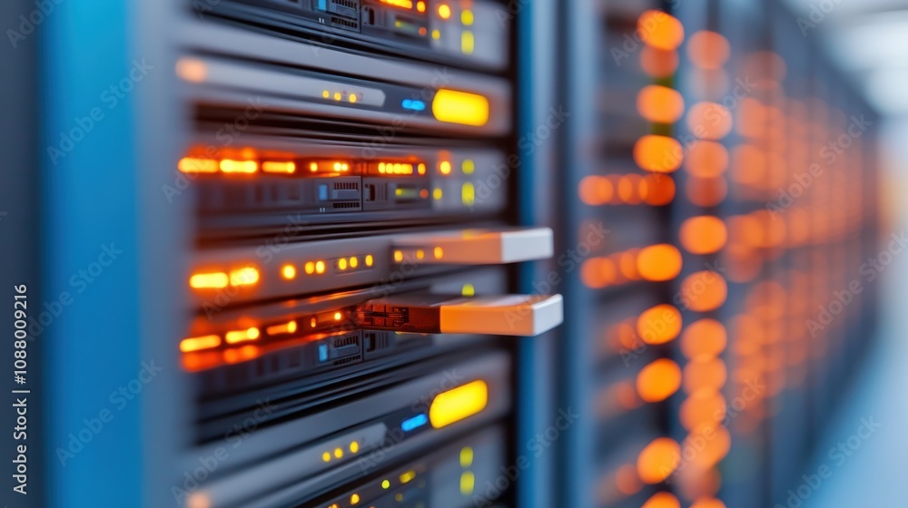 Organized Data Center with Glowing Servers Organized Data Center with Glowing Servers