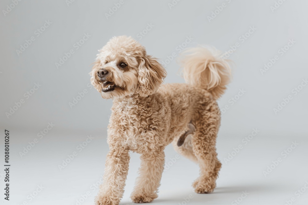 Beige Poodle Walking on White Background Beige Poodle Walking on White Background