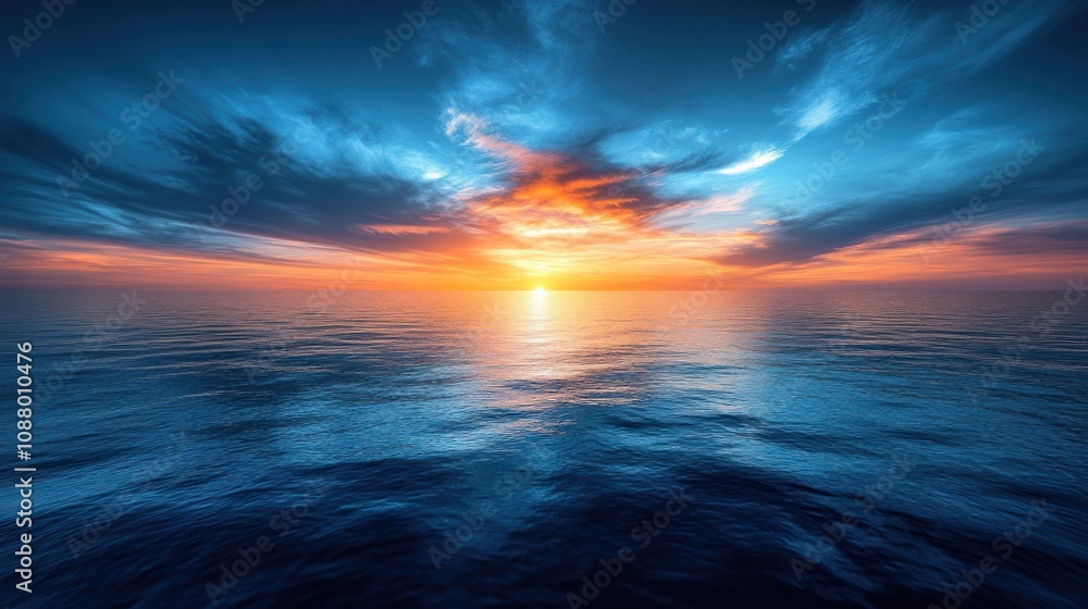 Obraz premium Vivid sunset over calm ocean.