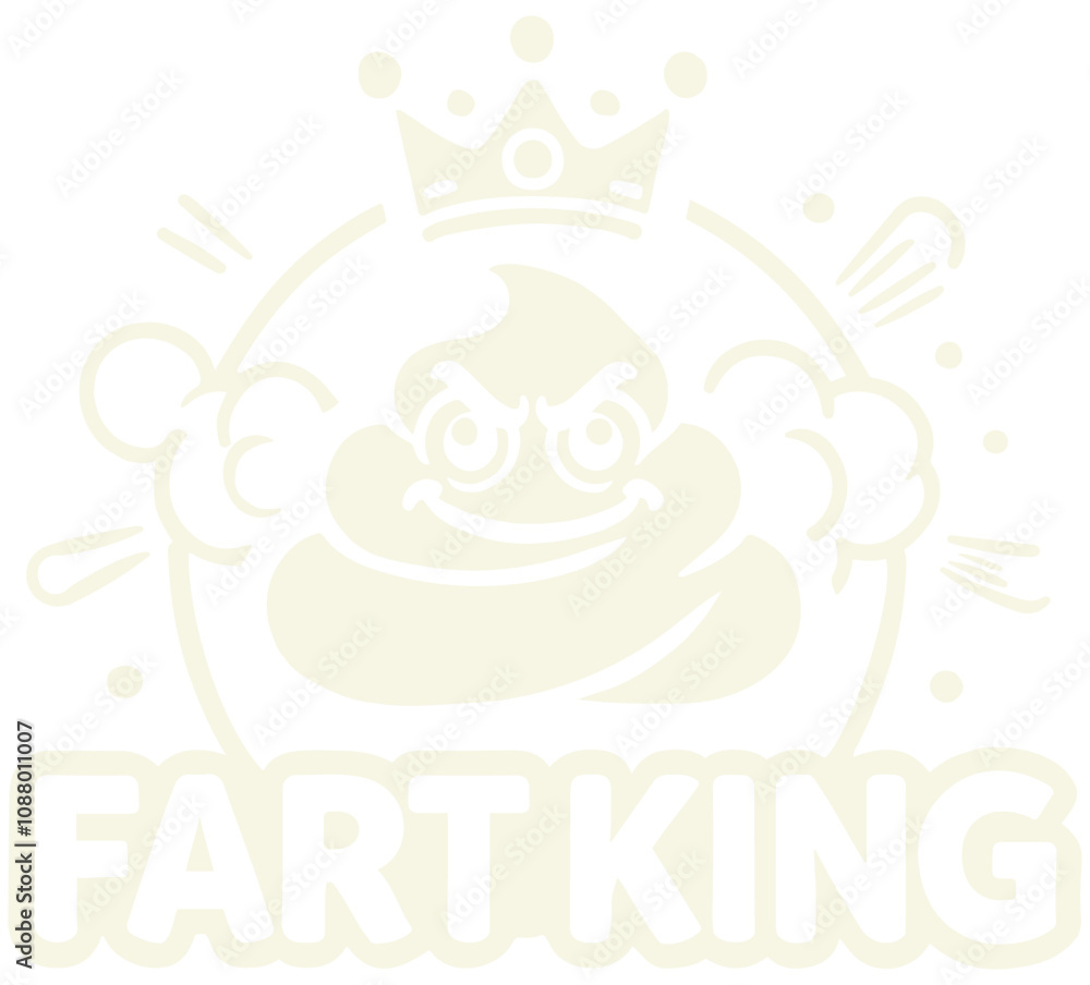 FART KING. This design delivers a balance of humor. It communicates the farter's identity with an engaging design that appeals to customers seeking joy and laughter. remember it with a smile.