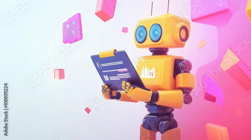 Wallpaper Mural Vibrant Robot Analyzing Data on Clipboard Torontodigital.ca