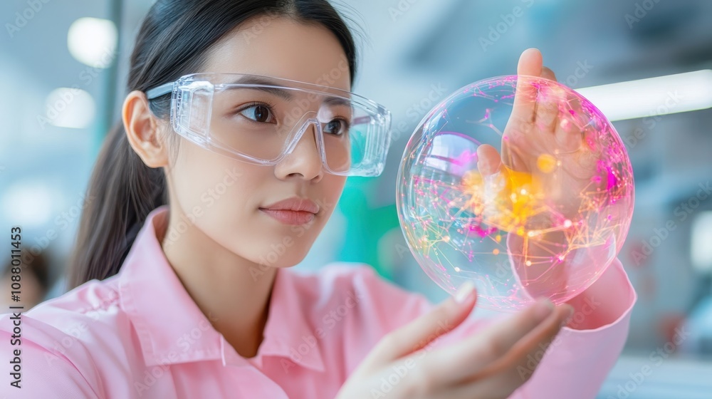 Professional Interacting with Holographic Globe Professional Interacting with Holographic Globe