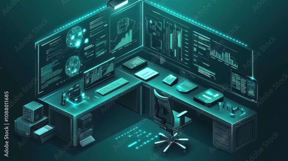 Fototapeta premium Futuristic AI Data Dashboard with Bright Visual Elements