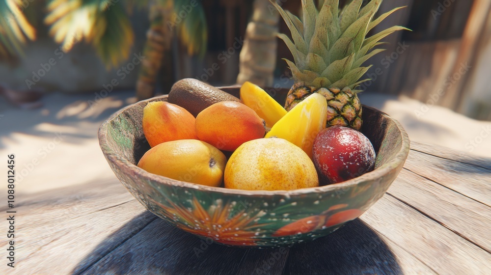 Fresh Tropical Fruit in a Decorative Bowl Fresh Tropical Fruit in a Decorative Bowl