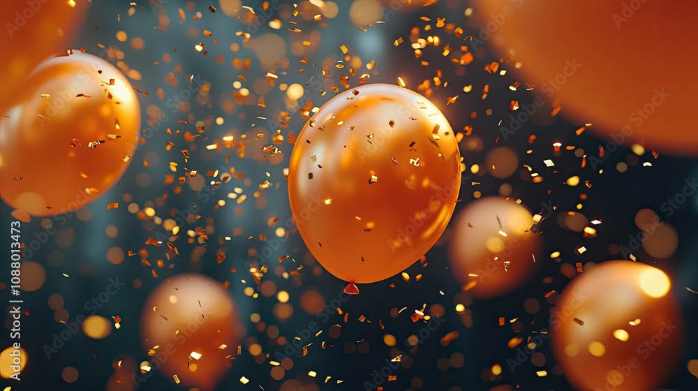 Vibrant Orange Balloons Floating in Celebratory Atmosphere with Sparkling Confetti for Festive Events and Happy Occasions Captured in Stunning Detail Vibrant Orange Balloons Floating in Celebratory Atmosphere with Sparkling Confetti for Festive Events and Happy Occasions Captured in Stunning Detail