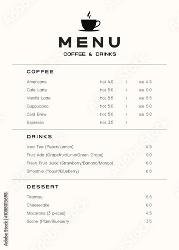 Flat design cafe menu design template