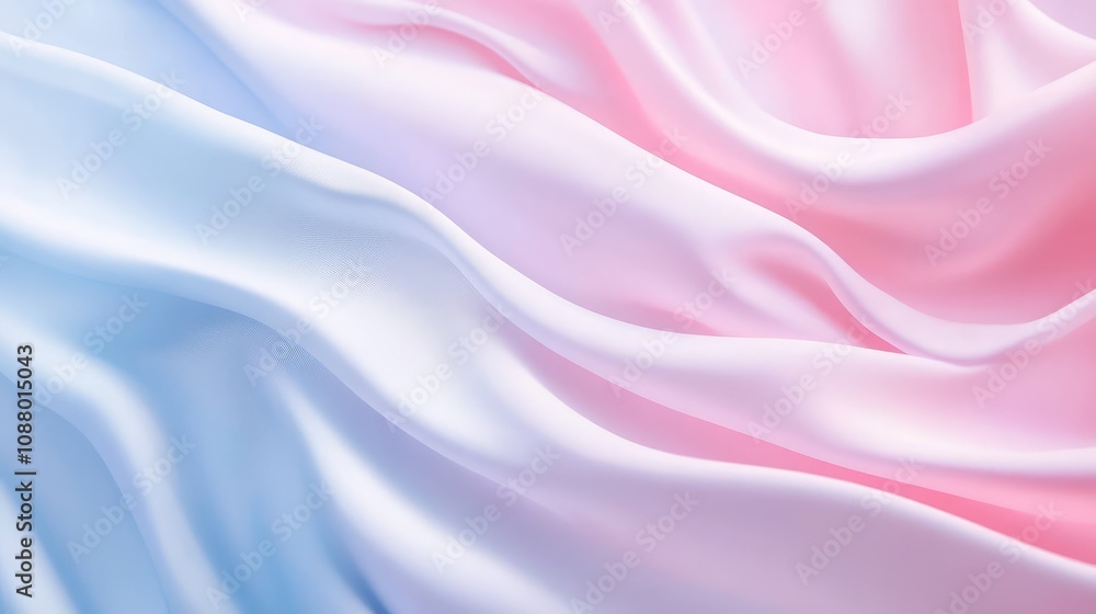 Obraz premium Soft and Elegant Flowing Fabric in Pastel Pink and Blue Shades, Ideal for Backgrounds, Textiles, Fashion, and Creative Projects Focusing on Serenity and Comfort