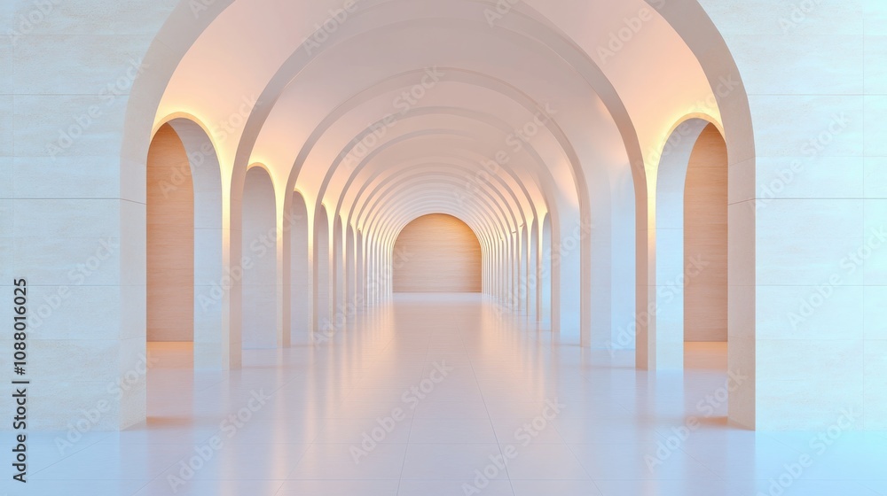 Medieval Hallway with Golden Glow and Stone Arches Medieval Hallway with Golden Glow and Stone Arches