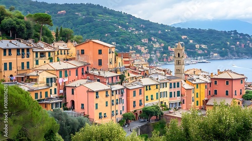 Scenic view of colorful coastal buildings in a picturesque Italian village.