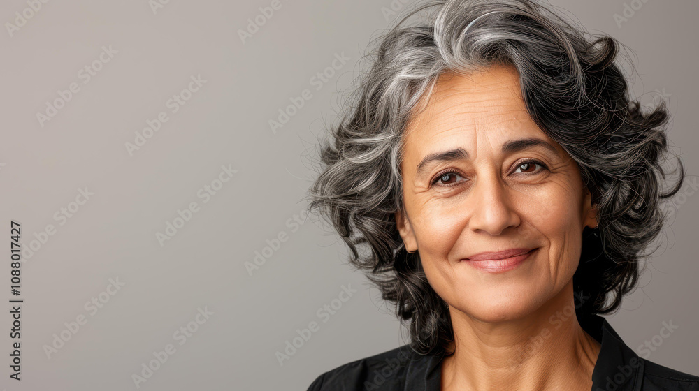An intimate closeup shot highlights a middleaged womans dark brown hair blending with her natural gray roots. An intimate closeup shot highlights a middleaged womans dark brown hair blending with her natural gray roots.