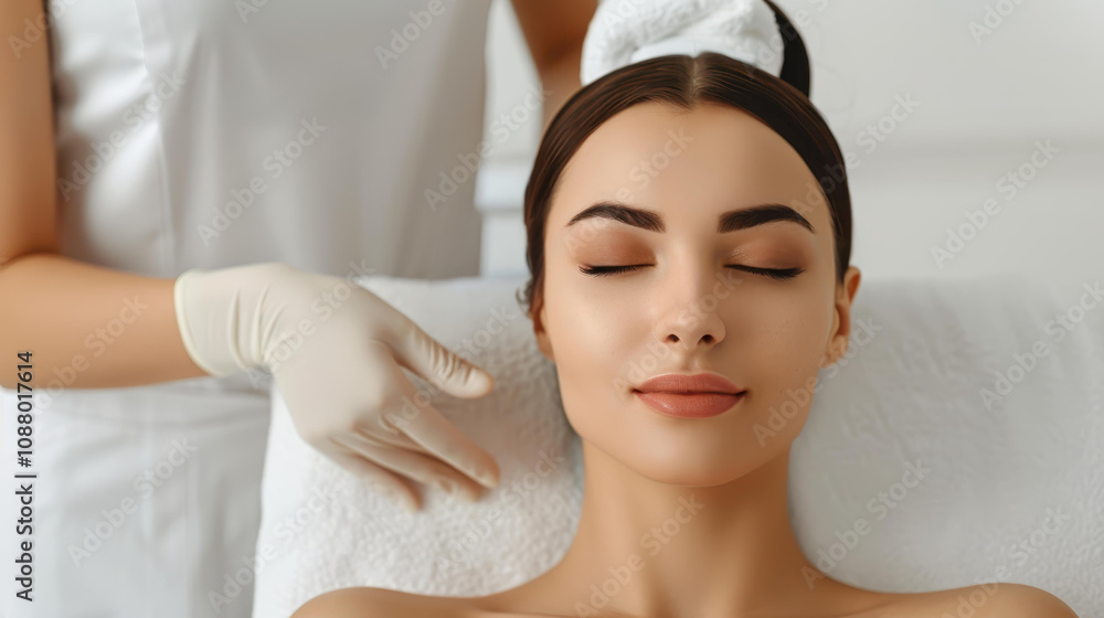 Skilled beautician revitalizes young womans skin with rejuvenation techniques in a serene beauty clinic setting. Skilled beautician revitalizes young womans skin with rejuvenation techniques in a serene beauty clinic setting.