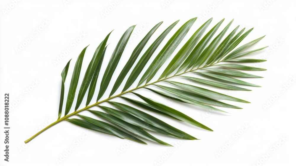 Single green palm leaf isolated on white background. Single green palm leaf isolated on white background.