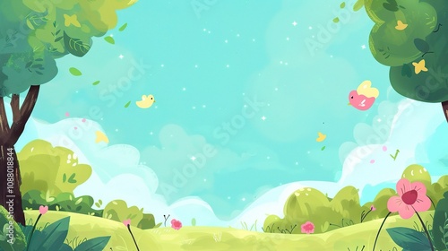 Cute Artistic Cartoon Background - A Whimsical World of Delightful Visuals. The Colorful and Playful Elements, with Their Charming Designs, Creating a Captivating and Imaginative Scene