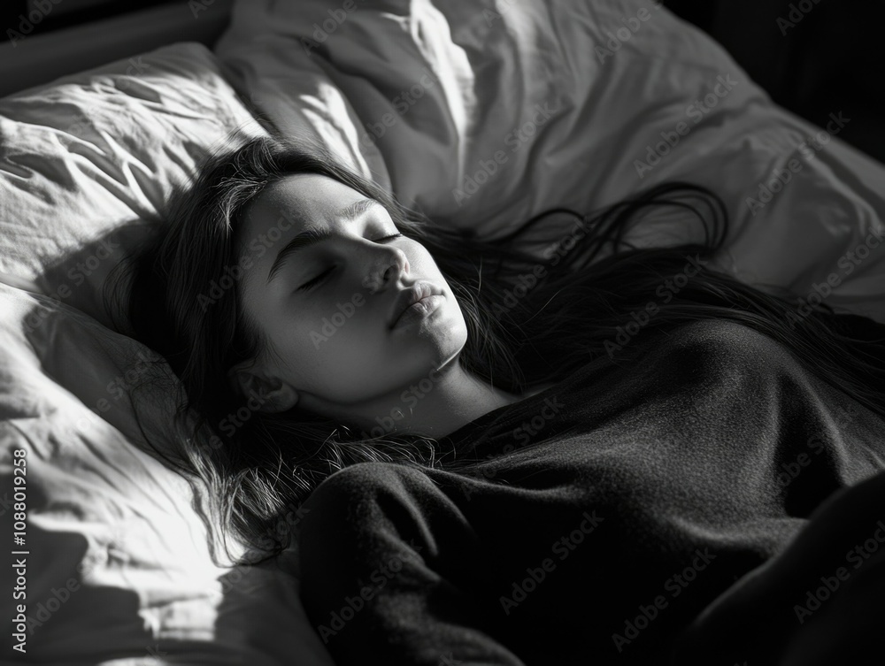 Naklejka premium Serene Slumber: Woman in a Soft Light Photoshoot