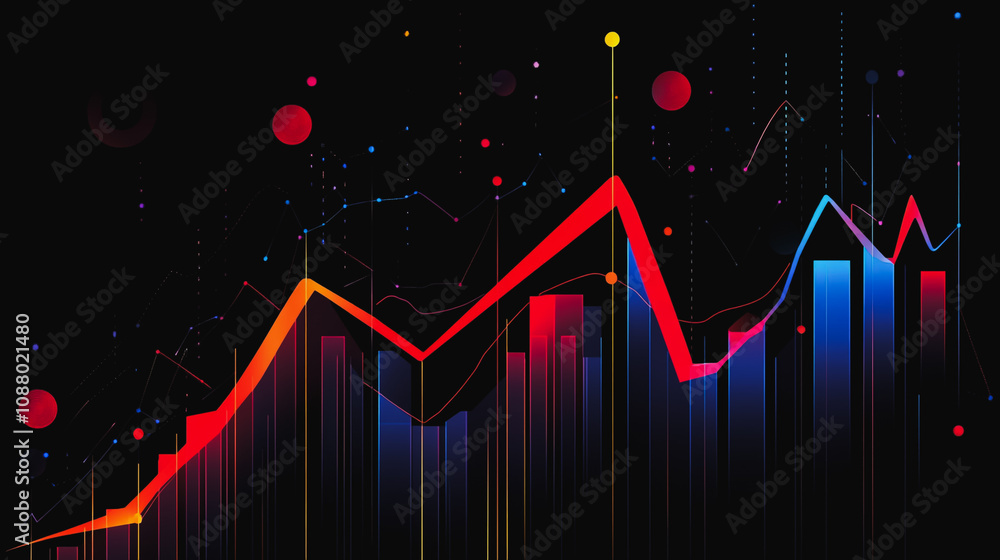 Abstract black background with Colorful charts and graphs with statistics to innovative analyze business potential and forecast future development of companies growth. Abstract black background with Colorful charts and graphs with statistics to innovative analyze business potential and forecast future development of companies growth.