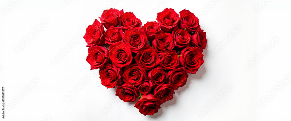 Red roses heart shape on white background, love and romance Red roses heart shape on white background, love and romance
