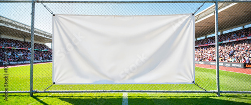 Wallpaper Mural Blank banner on fence at sports event, outdoor advertising mockup Torontodigital.ca