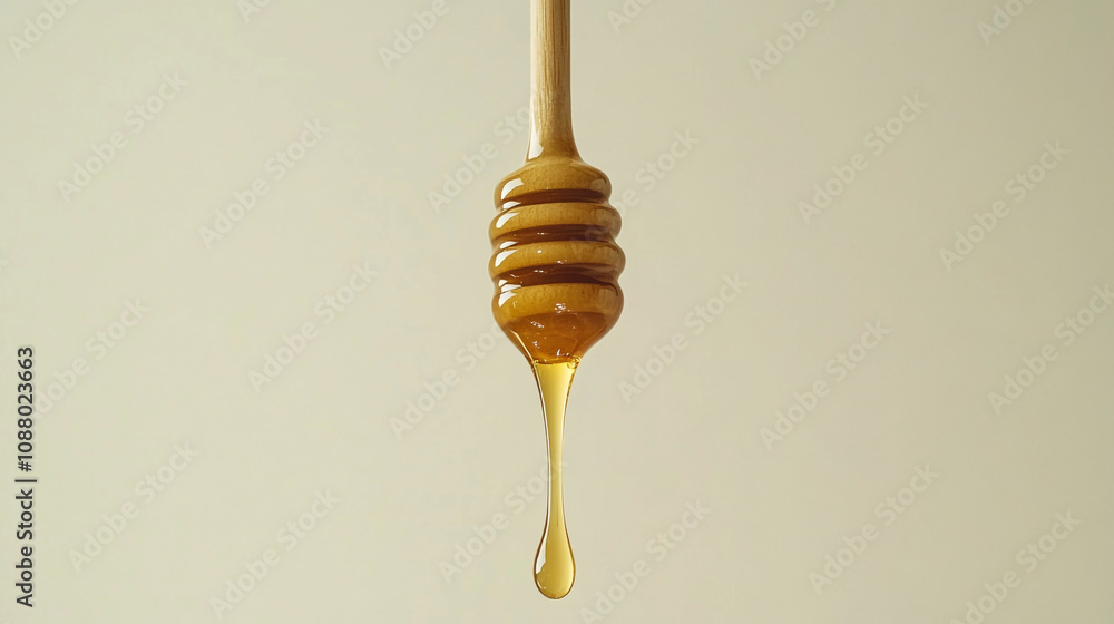 honey dripping from a wooden dipper honey dripping from a wooden dipper