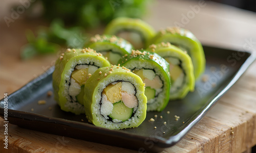 Avocado and Cucumber Sushi Rolls photo