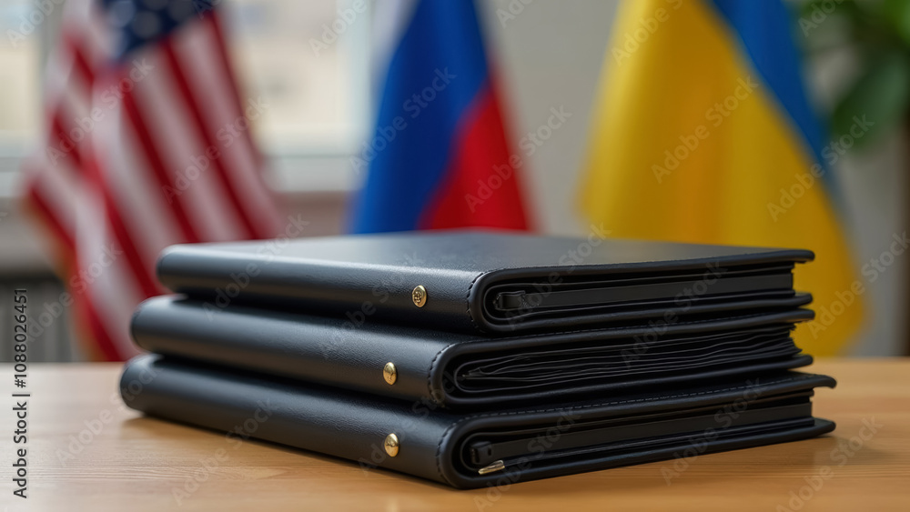 There are black folders with documents and contracts on the wooden table There are black folders with documents and contracts on the wooden table