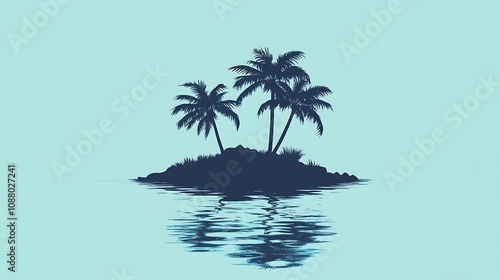 Simple tropical island silhouette with a calming ocean-inspired backdrop 