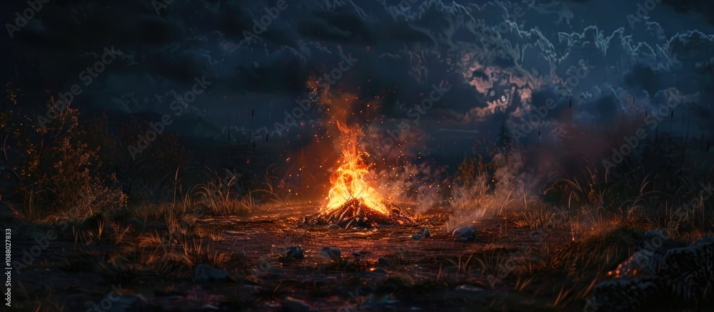Nighttime Campfire Flames Nighttime Campfire Flames
