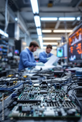 Engineers Working on Circuit Boards in High-Tech Laboratory