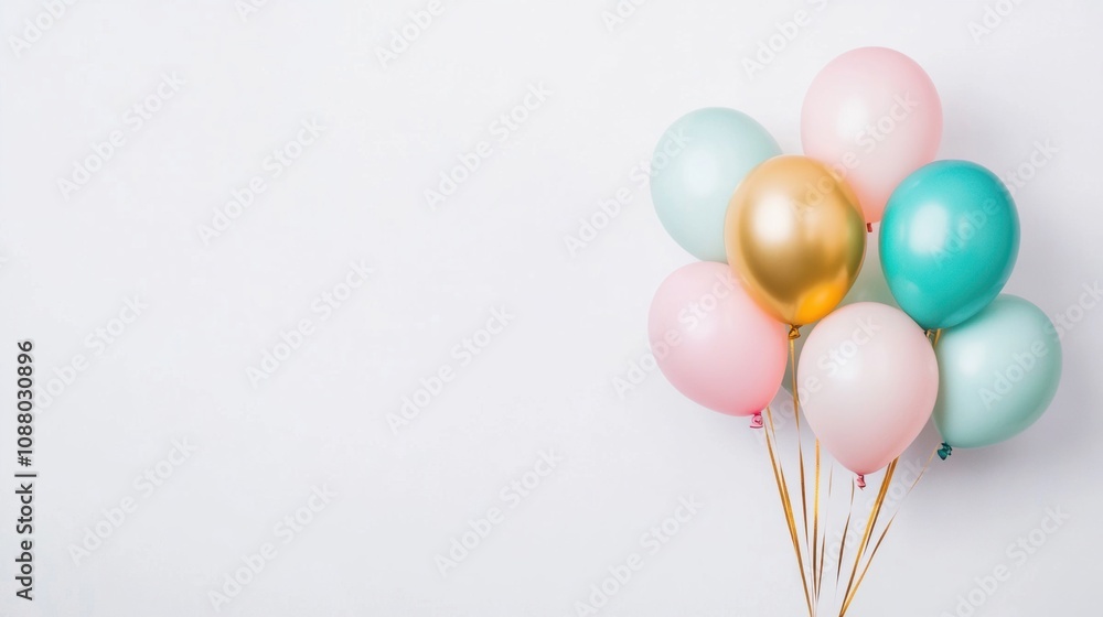 A collection of vibrant balloons in soft pastel colors is gathered together against a clean white background, adding a cheerful touch to any event A collection of vibrant balloons in soft pastel colors is gathered together against a clean white background, adding a cheerful touch to any event