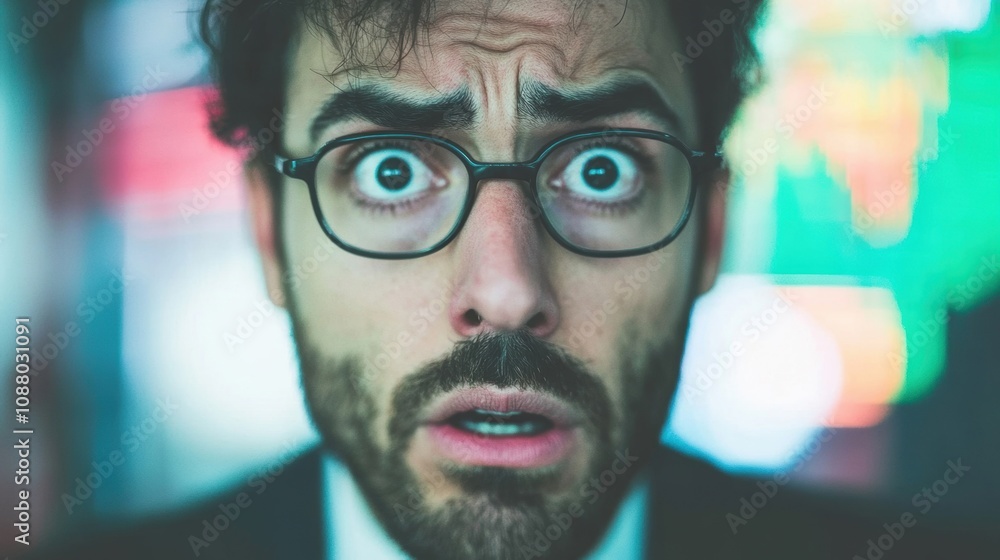A frustrated stock trader reacts to the chaotic market, overwhelmed by rapid changes and uncertainty during trading hours A frustrated stock trader reacts to the chaotic market, overwhelmed by rapid changes and uncertainty during trading hours