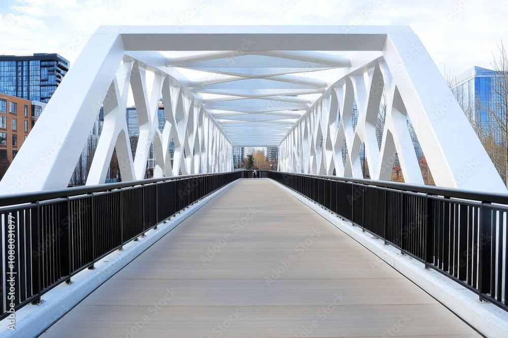 Fototapeta premium A bridge with abstract asymmetrical supports creating an artistic perspective