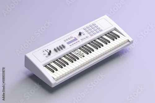 A synthesizer, 3D Rendering, isometric, icon isolated on soft background